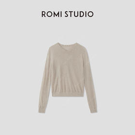 ROMI STUDIO 100%欧洲进口亚麻V领褶皱轻薄长袖针织衫 RWCRSZ3344