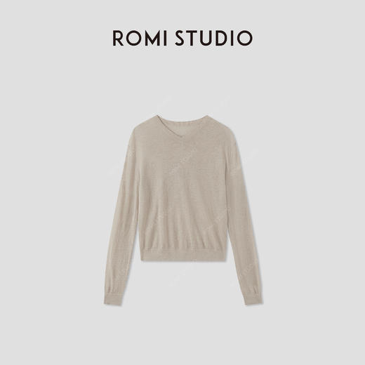 ROMI STUDIO 100%欧洲进口亚麻V领褶皱轻薄长袖针织衫 RWCRSZ3344 商品图0