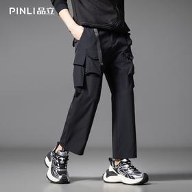 PINLI品立秋季新款潮牌户外束脚工装裤男多口袋直筒休闲长裤B252117020