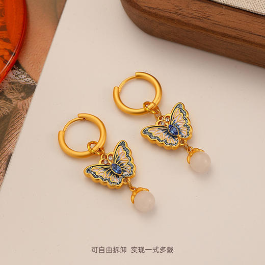 【预售3天】原创新中式轻奢时尚蝴蝶滴油耳环高级感精致气质小众复古百搭耳饰DMS-01410 商品图2
