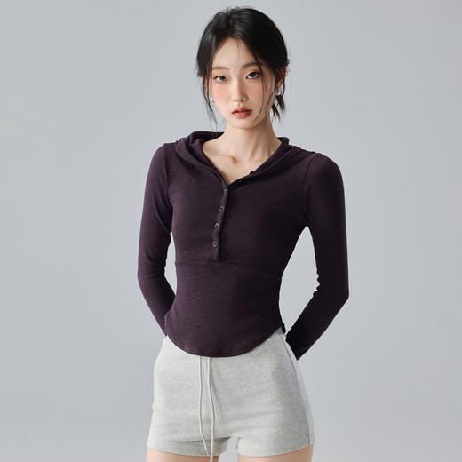 跃牌【禅语梵心】竹节螺纹帽衫显瘦上衣外穿健身服跑步瑜伽长袖显瘦亨利运动TCX5568 商品图3
