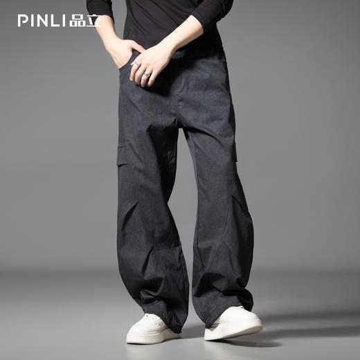 PINLI品立2025秋季新款雪花褶皱宽松工装裤男士潮牌休闲直筒长裤GD253117023 商品图3