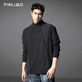 PINLI品立春季新款半高领宽松长袖T恤男潮牌分割设计休闲上衣B253111022