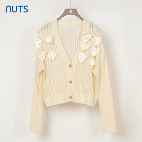 NUTS商场同款春秋季杏色甜美气质V领开衫毛织短外套女333052196