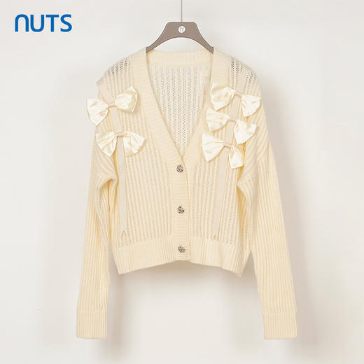 NUTS商场同款春秋季杏色甜美气质V领开衫毛织短外套女333052196 商品图0