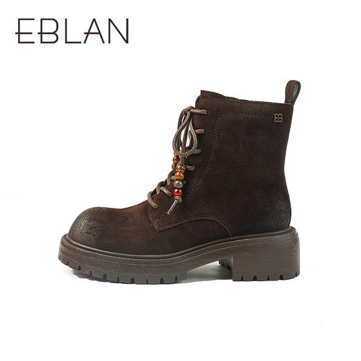 伊伴冬季复古牛绒鞋面波嬉风马丁靴女鞋B25558631 商品图1