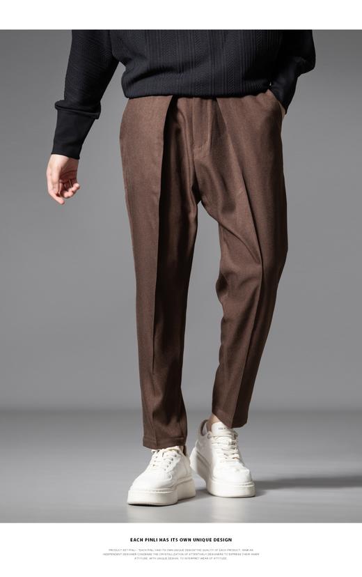 PINLI品立春季新款通勤暗纹捏褶休闲裤男士潮牌百搭简约长裤B253117034 商品图8