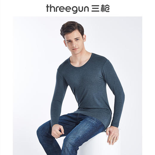 Threegun三枪 维耐寒薄加暖圆领男士打底衫-23085A921 商品图5