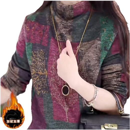 加厚德绒打底衫女士长袖磨毛t恤春秋冬新款妈妈印花上衣保暖小衫 商品图4