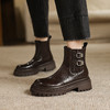 阿么手工女鞋牛皮厚底烟筒靴2025新款皮带扣复古风切尔西短靴5CM 商品缩略图2