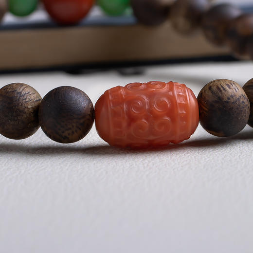 xy0525沉香+南红回纹珠翡翠葫芦手串 商品图5