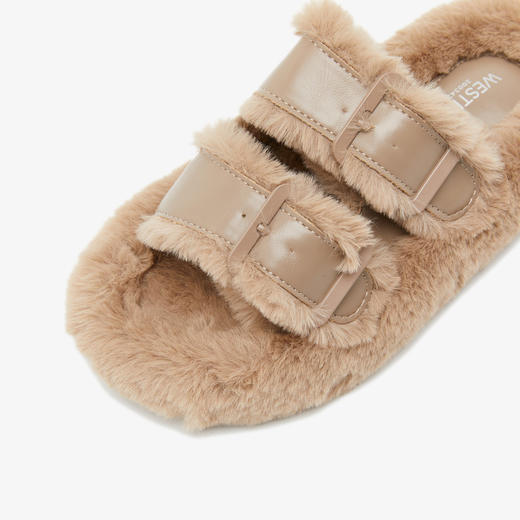 西遇厚底毛毛鞋女新款秋冬网红外穿高级感毛茸茸一字拖鞋棉鞋20034293 商品图5