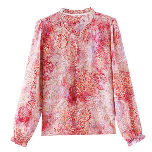 KQL369H99692025秋季新款长袖烫金印花桑蚕丝雪纺衬衫气质大码洋气女装 商品图4