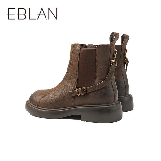 伊伴冬季设计感袢带舒适粗跟切尔西靴女鞋B25550118 商品图3