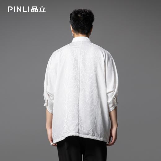 PINLI品立春季新款宽松五分袖衬衣提花蝙蝠袖潮牌男中袖衬衫B253113002 商品图2