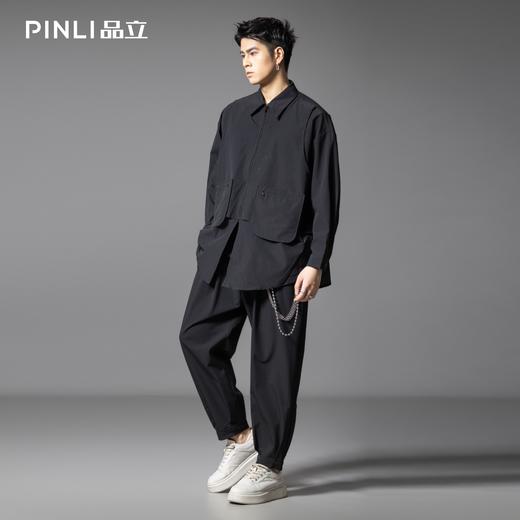 PINLI品立2025秋季新款男暗黑风长袖衬衫大口袋装饰宽松休闲衬衣B253113004 商品图1