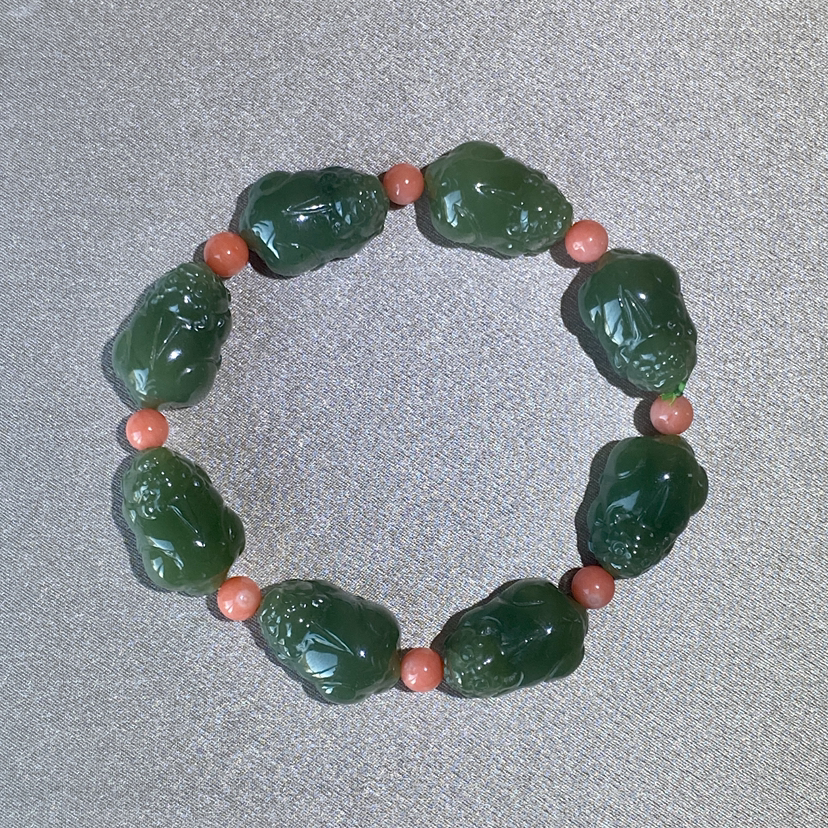 和田玉（青玉-湖水）貔貅手串/18*12*9mm/8颗/15#