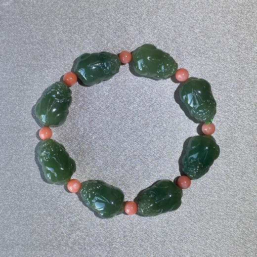 和田玉（青玉-湖水）貔貅手串/18*12*9mm/8颗/15# 商品图0