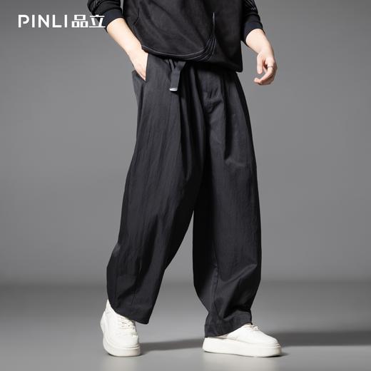 PINLI品立春夏新款宽松直筒休闲长裤男士纯色百搭潮流弯刀裤GD253117013 商品图0