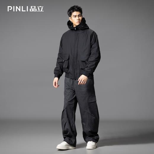 PINLI品立2025秋季新款雪花褶皱宽松工装裤男士潮牌休闲直筒长裤GD253117023 商品图1