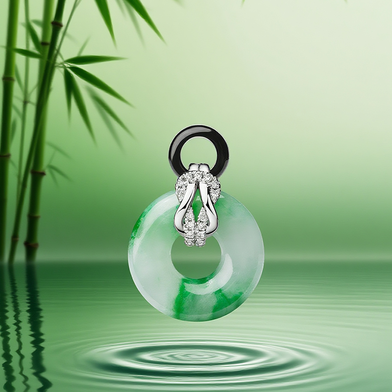 [C+Vogues系列] Pt950铂金同心结翡翠平安扣项坠