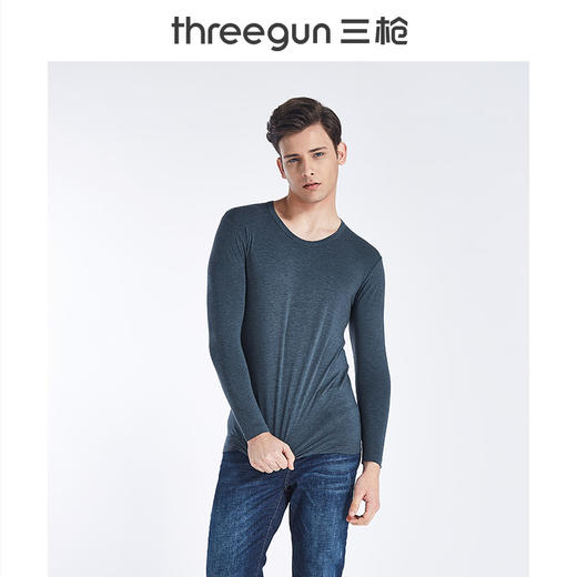 Threegun三枪 维耐寒薄加暖圆领男士打底衫-23085A921 商品图3