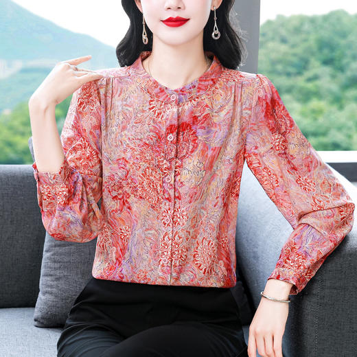 KQL369H9959气质减龄烫金印花长袖衬衫女秋季新款洋气小衫大码女士衬衣上衣 商品图2