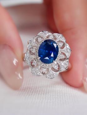 2.3ct刻面蓝宝石戒指吊坠两用