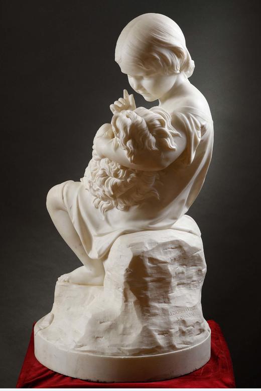 独角鹿西洋古董1860年代英国雕塑家Joseph Durham签名创作儿童主题卡拉拉大理石雕塑作品《安睡》 商品图2