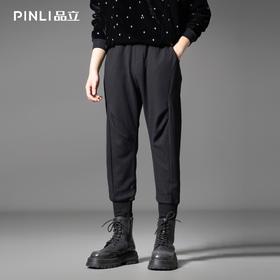 PINLI品立2025秋季新款松紧腰肌理针织提花束脚休闲长裤青年男裤B253117031