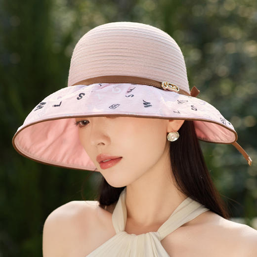 薄款透气欧根纱大沿防晒帽百搭字母遮阳帽高级感太阳帽M3392 商品图3