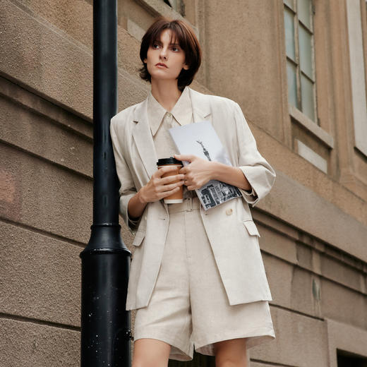 【商场同款】麦檬七分袖亚麻浅色百搭无里西装5F4113081 商品图0