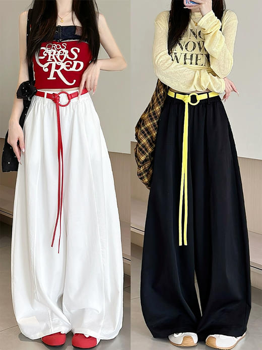 MUYANHUAN 美式气球弯刀裤 高腰垂感休闲宽松百搭阔腿裤 超柔软面料，舒适透气，弯刀版型遮胯显瘦显高 商品图0