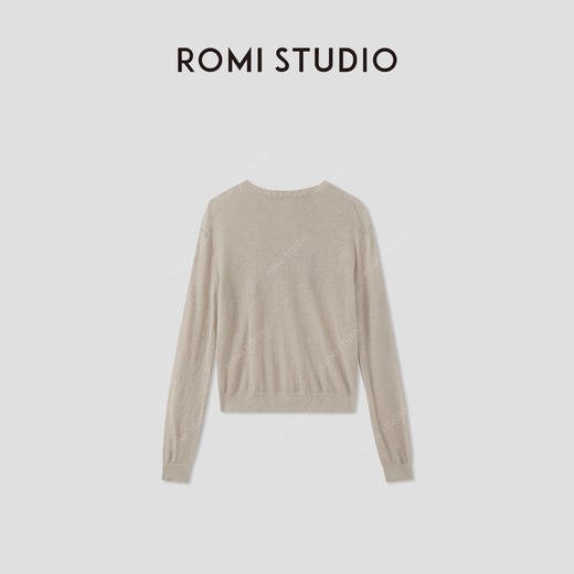 ROMI STUDIO 100%欧洲进口亚麻V领褶皱轻薄长袖针织衫 RWCRSZ3344 商品图1