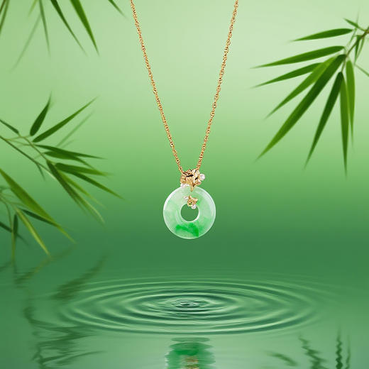 [C+Vogues系列] 18k金银杏翡翠平安扣项坠 商品图2