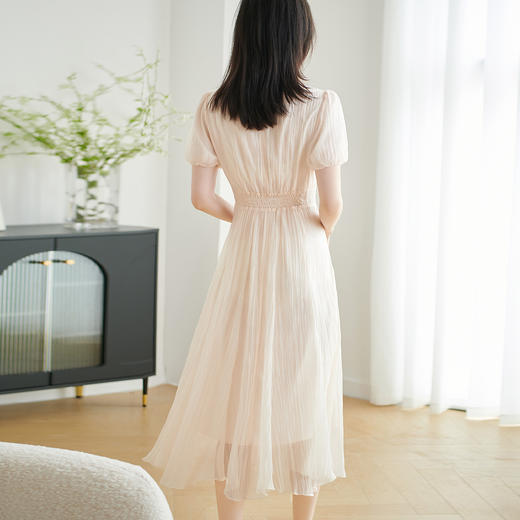 米思阳2025夏季新款优雅气质短袖连衣裙时尚褶皱泡泡袖仙女裙1643 商品图2