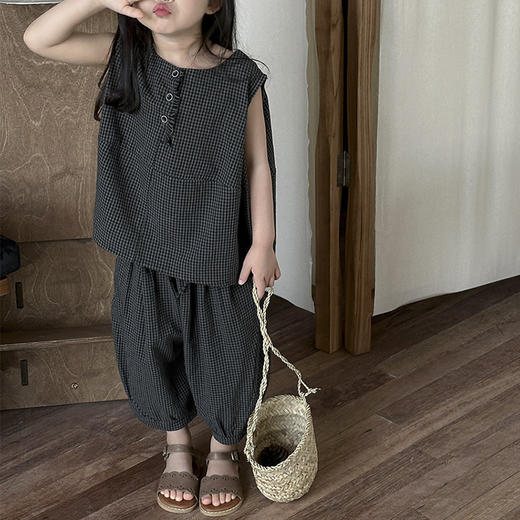 裁缝学苑TQ172儿童森系格子半开无袖背心纸样休闲灯笼裤套装裁剪图 商品图6