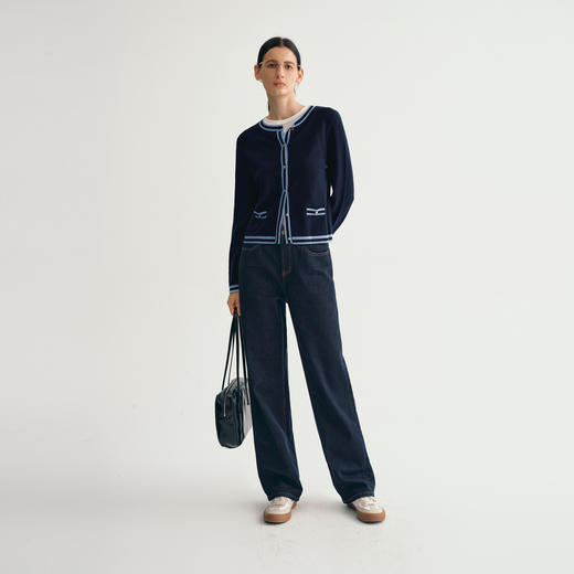 【商场同款】麦檬春秋学院风撞色MIU系毛衫开衫5F8133981 商品图1