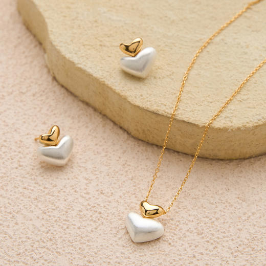 Manreya玛芮雅心芒通体s925纯银拉丝爱心吊坠项链女锁骨链耳环耳饰 商品图6