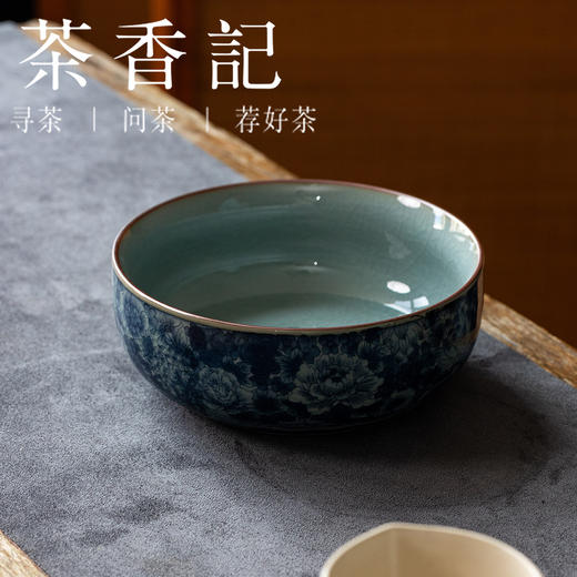 茶香记老陶泥建水茶洗900ml万花陶瓷水盂茶道配件古典笔洗大容量 商品图3