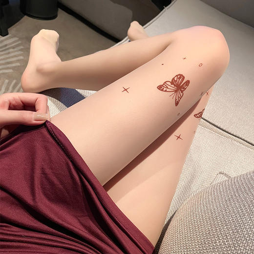 霏慕千禧风蝴蝶印花开裆连裤丝袜肉丝7343 性感肤色透肉情趣内衣印花蝴蝶肤 商品图2