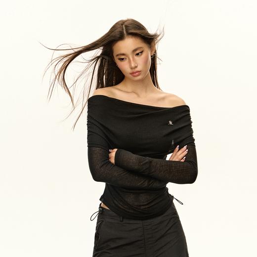 Ariseism 美式复古一字肩针织长袖上衣女2025秋季新款内搭打底衫 商品图0