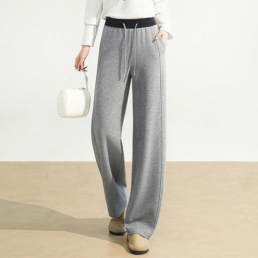 XS5307松紧腰长款休闲运动裤垂感修身直筒裤2025年秋款显瘦时尚阔腿裤女 商品图1