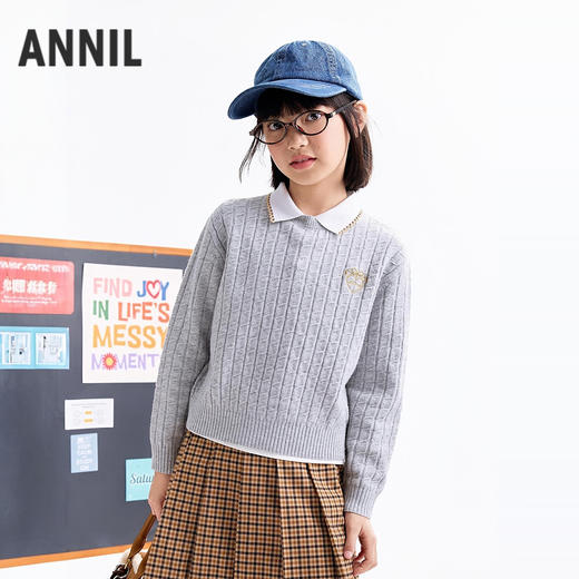 【实体店同款】女童圆领针织衫秋季新款安奈儿童装AG534130 商品图0