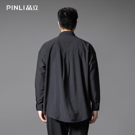 PINLI品立春季新款拼接刺绣长袖衬衫男潮牌宽松休闲百搭衬衣B253113006 商品图2