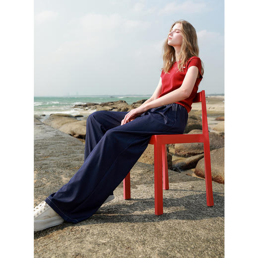 三彩2025秋季新款松紧腰宽松仿牛仔直筒裤休闲裤垂感长裤M 商品图2