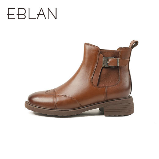 伊伴冬季英伦风鞋头高级头层小牛皮鞋面女鞋B25550703 商品图1