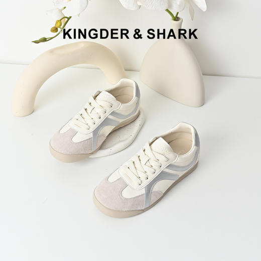 经典鲨2025秋专柜款牛皮革时尚拼色系带潮流休闲鞋阿甘鞋女KW313-537091 商品图0