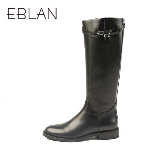 伊伴头层小牛皮材质高级百搭骑士靴经典耐看女鞋B25586312 商品图1