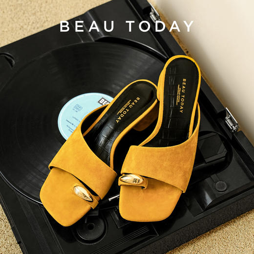 BeauToday 平底凉拖女款夏季真皮一字拖鞋外穿海边沙滩鞋 商品图2